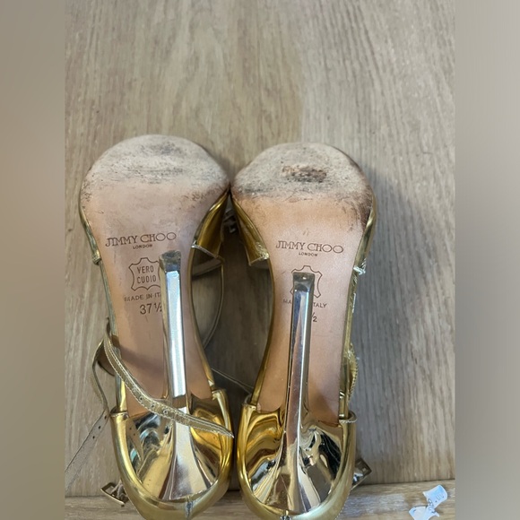 Jimmy Choo Womens Gold Strappy Open Toe Ankle Strap Heels Gold Size 37.5 - Picture 4 of 5